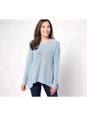Peace Love World MEDIUM Cotton Long-Sleeve Sharkbite Sweater PERIWINKLE A631583